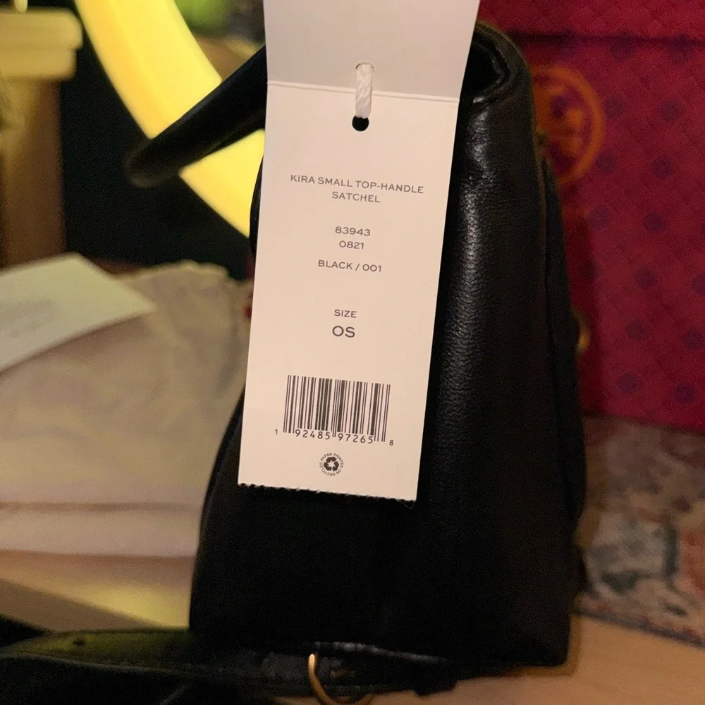 Tory Burch Kira Small Quilted Leather Top Handle Satchel Black Gold NWT - Picture 5 of 11